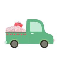 Hand drawn car with gift boxes. Doodle style. Design element for holidays cards, invitations, banners, sale concepts. vector