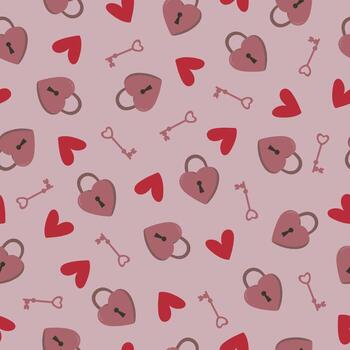 Seamless pattern with heart shaped lock and key. Valentines day concept. Background for greeting card, invitation, print, poster, banner. vector