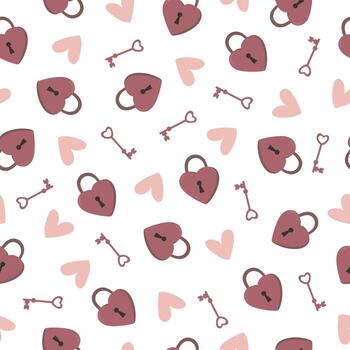 Seamless pattern with heart shaped lock and key. Valentines day concept. Background for greeting card, invitation, print, poster, banner vector