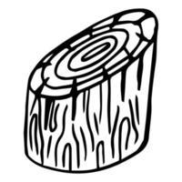 Wooden log, trunk, lumber elements, vector doodle. Chopped tree trunk outline. Firewood, boards, two logs with bark texture, line art. Year rings of a tree, close-up.