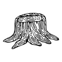 tocón de árbol con ilustración de vector de grabado de boceto de brote. diseño de impresión de ropa de camiseta. imitación de tablero de rascar. imagen dibujada a mano en blanco y negro.