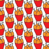 Chicken leg Seamless pattern Design Template. Illustration vector graphic. doodle chicken leg on white background. Perfect for design menu cafe, bistro, restaurant, label and packaging.