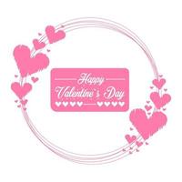 Happy valentines day frame in circle shape with pink hearts, greeting card vector