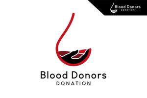 diseño del logotipo de donación de sangre, ilustración vectorial de donación de sangre con concepto creativo de gota de sangre vector