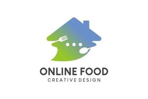 Online food logo design, vector illustration of a food order logo with the concept of a chat order icon in the form of a house