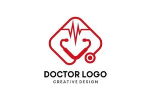 Rhombus docter logo design, stethoscope with rhombus inner line vector