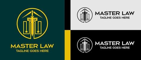 sword logo design template, house roof icon and law pillar icon in a circle. vector illustration