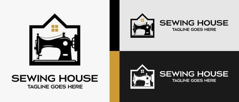 sewing machine in a box shape home icon. logo design template for tailor shop, sewing craft and textile production. Vector illustration of fashion and clothes.