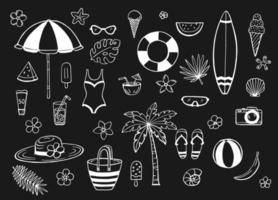 Hand drawn summer beach set. Collection of scrapbooking elements for beach party. vector