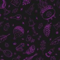 Seamless pattern with hand drawn magic tools, concept of witchcraft. Witchcraft, magic background for witches and wizards. vector