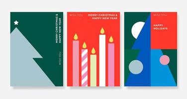 Merry Christmas and Happy New Year abstract geometric card design set. Modern flat minimalist style. Merry Christmas invitation, poster, greeting card vector