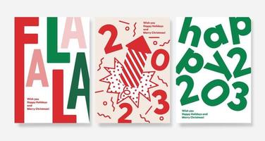 2023 colorido conjunto de carteles de feliz año nuevo. logotipo de tipografía de diseño abstracto 2023 para celebración vectorial y decoración de temporada, fondos, marca, banner, portada, tarjeta o plantilla de medios sociales vector