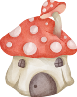 maison aux champignons aquarelle png