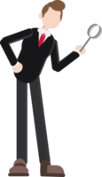 character of a worker posing holding a magnifying glass, finding idea and solution concept png