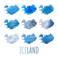 Contour map of Iceland on different ice textures. Collage. png