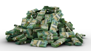 stor lugg av australier dollar anteckningar en massa av pengar över transparent bakgrund. 3d tolkning av buntar av kontanter png