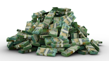 großer Haufen australischer Dollar stellt viel Geld über transparentem Hintergrund fest. 3D-Rendering von Geldbündeln png