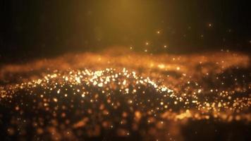 Abstract yellow orange gold glowing energy waves from particles and dots magical with blur effect on dark background. Abstract background. Video in high quality 4k, motion design