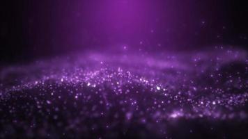 Abstract purple glowing energy waves from particles and magic dots with blur effect on dark background. Abstract background. Video in high quality 4k, motion design