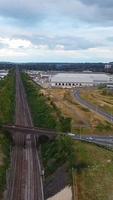 high angle footage of British Railway Train on Tracks, video