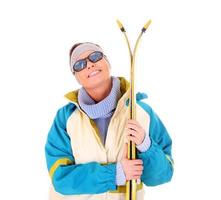 Woman with ski equipment photo