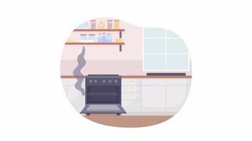 Animated smoke from oven. Looped flat 2D objects HD video footage. Burnt bakery colorful isolated animation on white background with alpha channel transparency for website, social media