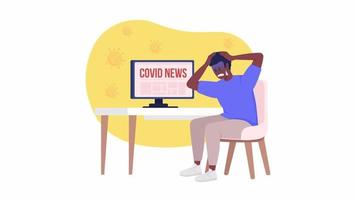 Animated isolated covid panic attack. Looped flat 2D character HD video footage. Stressful information colorful animation on white background with alpha channel transparency for website, social media