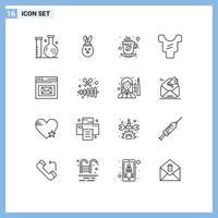 Modern Set of 16 Outlines and symbols such as inbox clothes cup body hot Editable Vector Design Elements