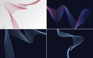 Set of 4 geometric wave pattern background Abstract waving line vector