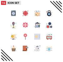 16 User Interface Flat Color Pack of modern Signs and Symbols of security lock box clock packaging Editable Pack of Creative Vector Design Elements