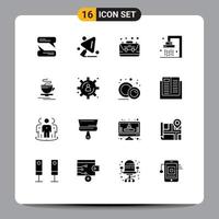 Group of 16 Solid Glyphs Signs and Symbols for hot tea business shower bathroom Editable Vector Design Elements