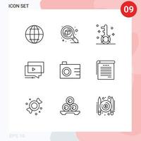 9 User Interface Outline Pack of modern Signs and Symbols of presentation tutorial engine youtube search Editable Vector Design Elements