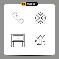 4 User Interface Line Pack of modern Signs and Symbols of telephone home target goal interior Editable Vector Design Elements