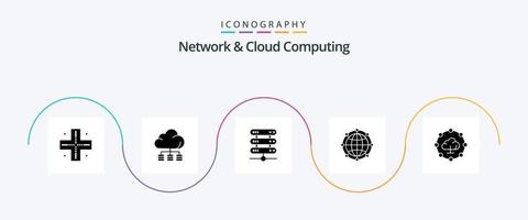 paquete de iconos de glifo 5 de red y computación en la nube que incluye red. tecnología. datos. la red. global vector