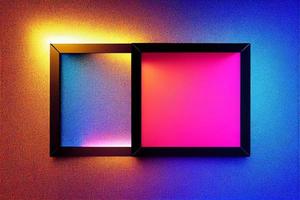 Square rectangle picture frame with two tone neon color motion graphic on isolated black background photo