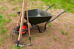 Wheelbarrow in a garden photo