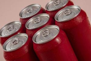 Cold red soda cans for conceptual use photo