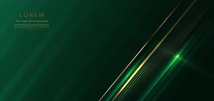 Abstract elegant dark green background with golden line and lighting effect sparkle. Luxury template design. vector