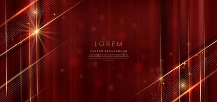 Abstract elegant red background with golden line and lighting effect sparkle. Luxury template design. vector