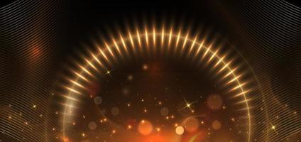 Abstract golden light effect circles glowing elegant bokeh golden light effect on dark brown background. vector