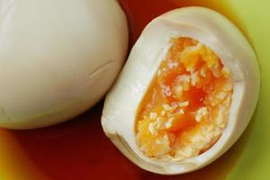 soy sauce marinated egg in a bowl . photo