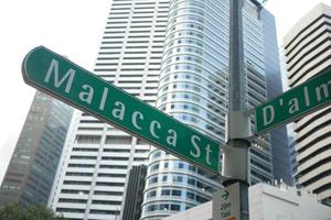 Malacca street road sign and buildings photo