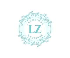 Plantilla de logotipos de monograma de boda con letras iniciales lz, plantillas florales y minimalistas modernas dibujadas a mano para tarjetas de invitación, guardar la fecha, identidad elegante. vector