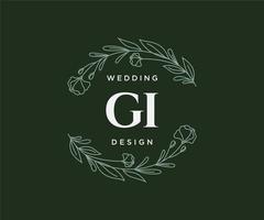 colección de logotipos de monograma de boda con letras iniciales gi, plantillas florales y minimalistas modernas dibujadas a mano para tarjetas de invitación, guardar la fecha, identidad elegante para restaurante, boutique, café en vector