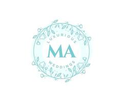 plantilla de logotipos de monograma de boda con letras iniciales ma, plantillas florales y minimalistas modernas dibujadas a mano para tarjetas de invitación, guardar la fecha, identidad elegante. vector