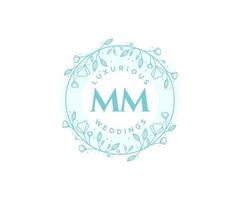 MM Initials letter Wedding monogram logos template, hand drawn modern minimalistic and floral templates for Invitation cards, Save the Date, elegant identity. vector