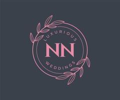 NN Initials letter Wedding monogram logos template, hand drawn modern minimalistic and floral templates for Invitation cards, Save the Date, elegant identity. vector