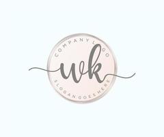 Initial WK feminine logo. Usable for Nature, Salon, Spa, Cosmetic and Beauty Logos. Flat Vector Logo Design Template Element.