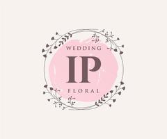IP Initials letter Wedding monogram logos template, hand drawn modern minimalistic and floral templates for Invitation cards, Save the Date, elegant identity. vector