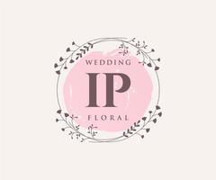 IP Initials letter Wedding monogram logos template, hand drawn modern minimalistic and floral templates for Invitation cards, Save the Date, elegant identity. vector